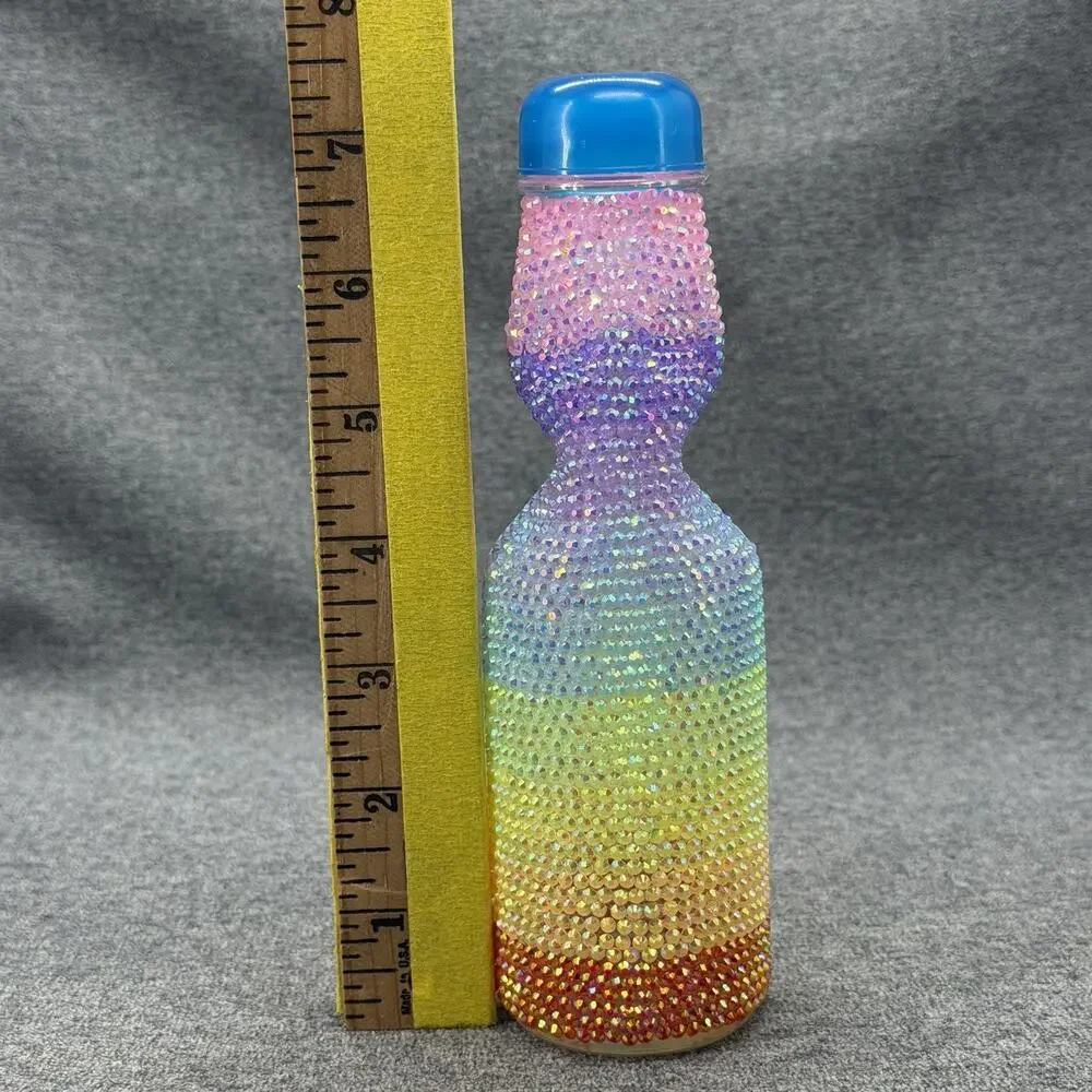 OOAK Handmade Art Pride Rainbow Rhinestone Ramune Soda Bottle Ombre Bedazzled